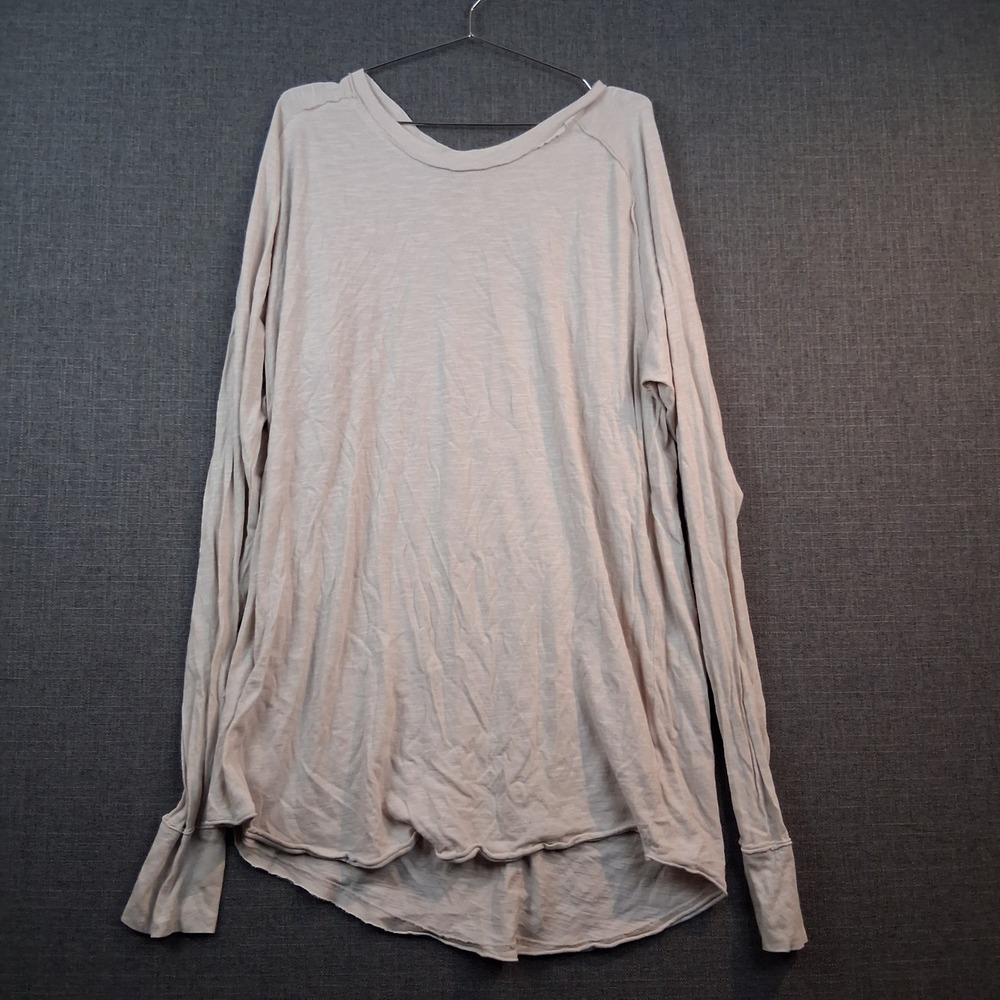 We The Free Free People Beige Slub Knit Long Sleeve Scoop Neck Top XL 0742